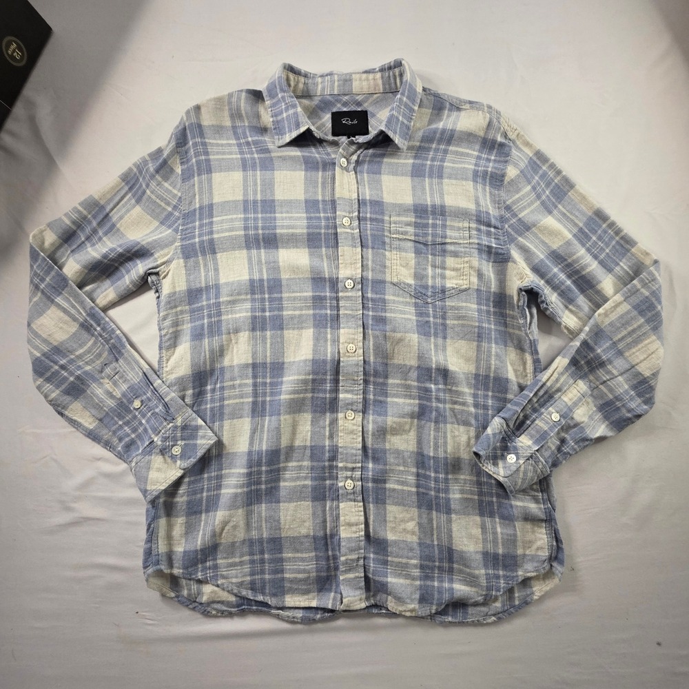 Rails Wyatt Button Down Plaid Shirt Cotton Blue Grey Large Minimalist‎ Outdoor